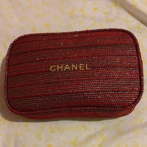 CHANEL Red and Gold Glitter Cosmetic Case